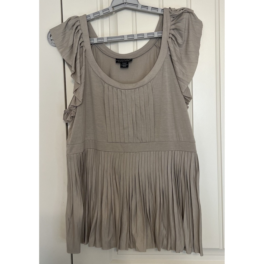 Women's Apostrophe Stretch Pleated Bodice Flair Babydoll Tan Knit 90's Size XL‎